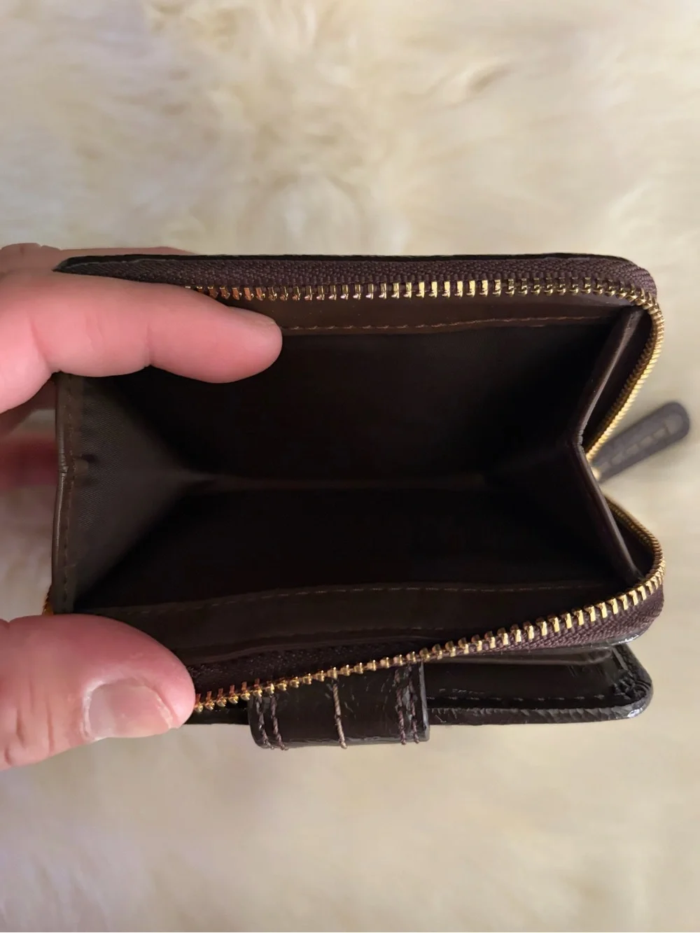 Coach Brown Signature Canvas Zip-Around Wallet- Authentic